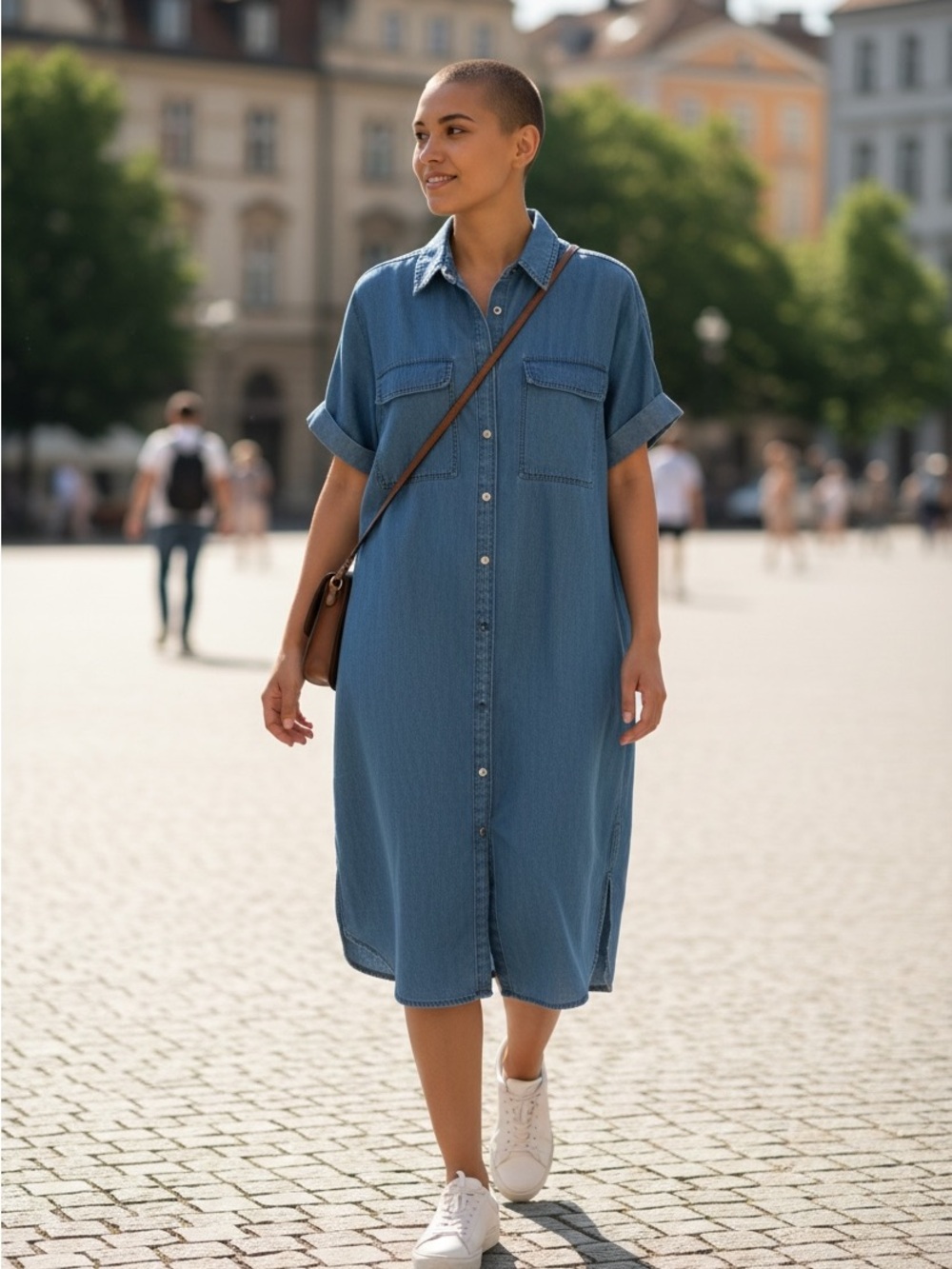 CONTEMPORAINE women's Blue  shirt dress lyocell Casual Button-Up size medium